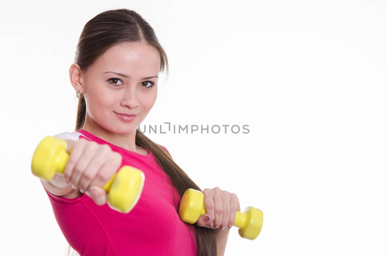 Young beautiful girl holds Europeans physical exercise