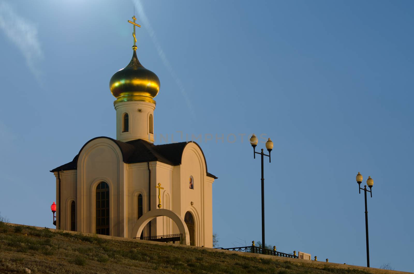 Evening view of a small church, located at the gateway of the first Volga-Don Canal, Volgograd