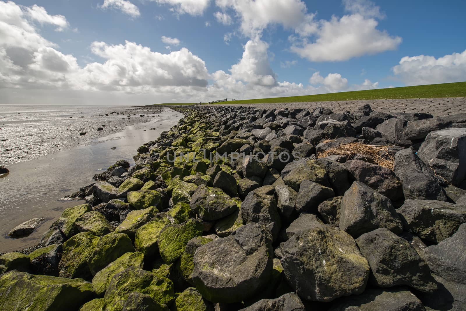 The so-called Wadden dyke on the island of Terschelling in the North Sea in the Netherlands part of the UNESCO World Heritage Program.