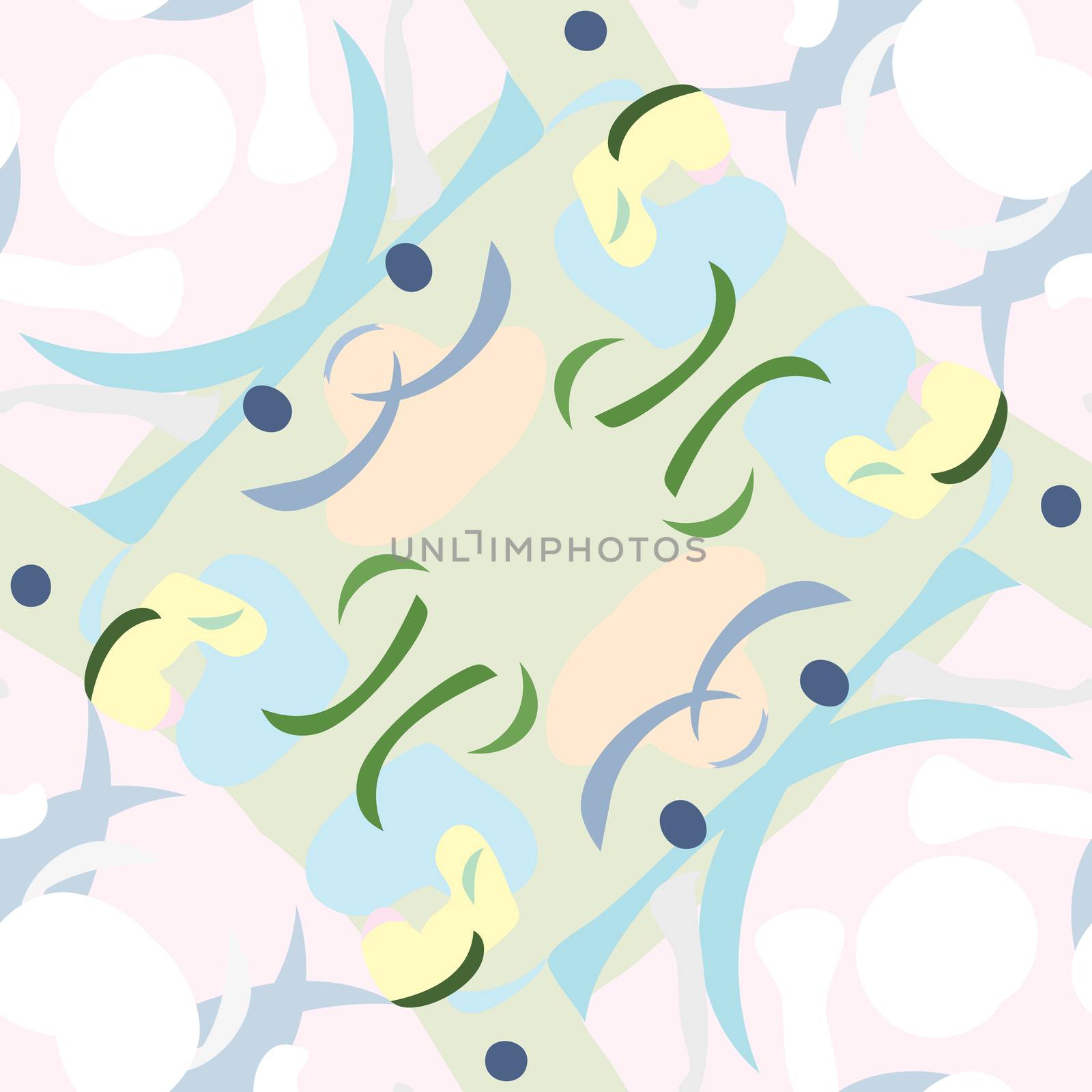 Repeating background pattern of blue and green shapes