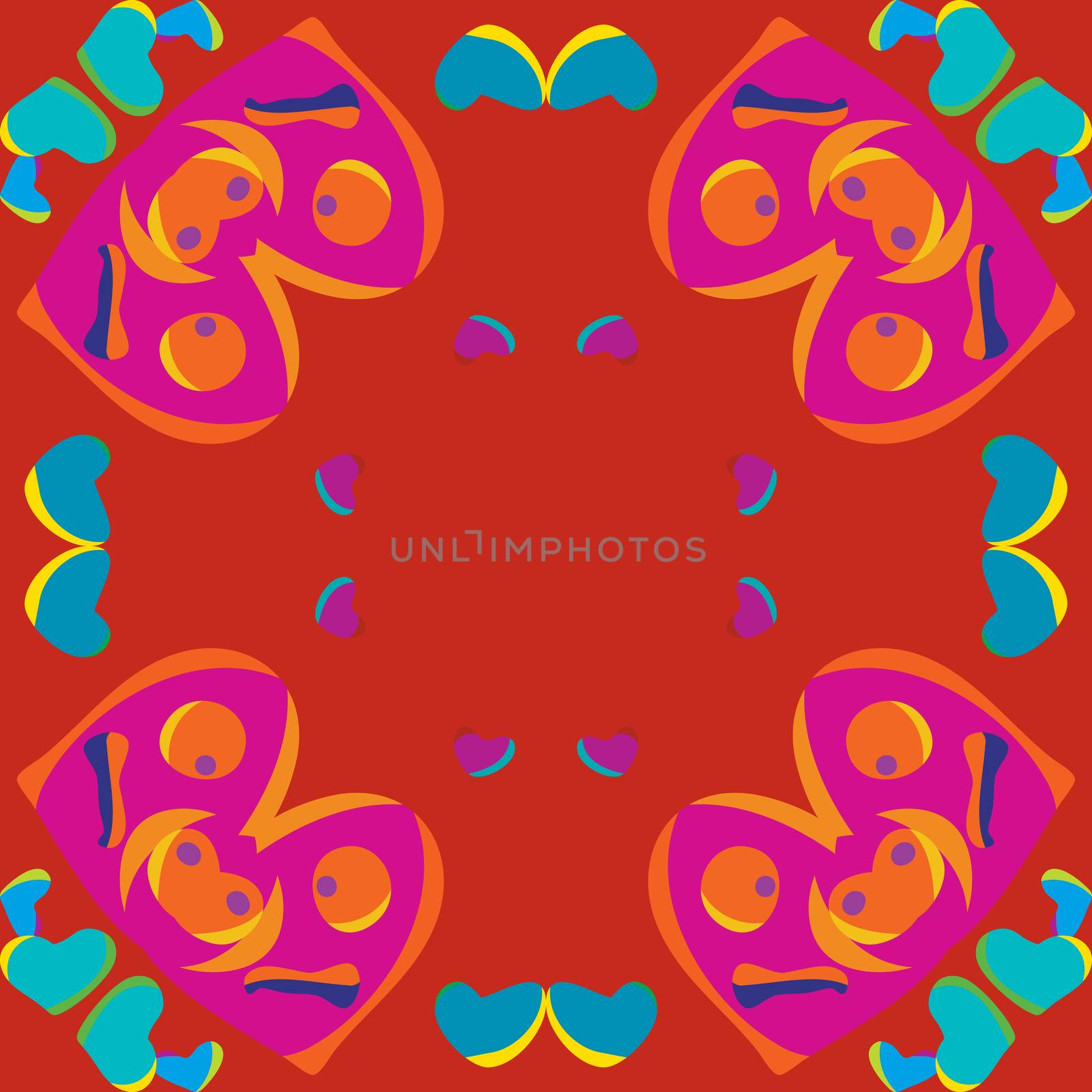 Seamless red tiles with abstract faces pattern