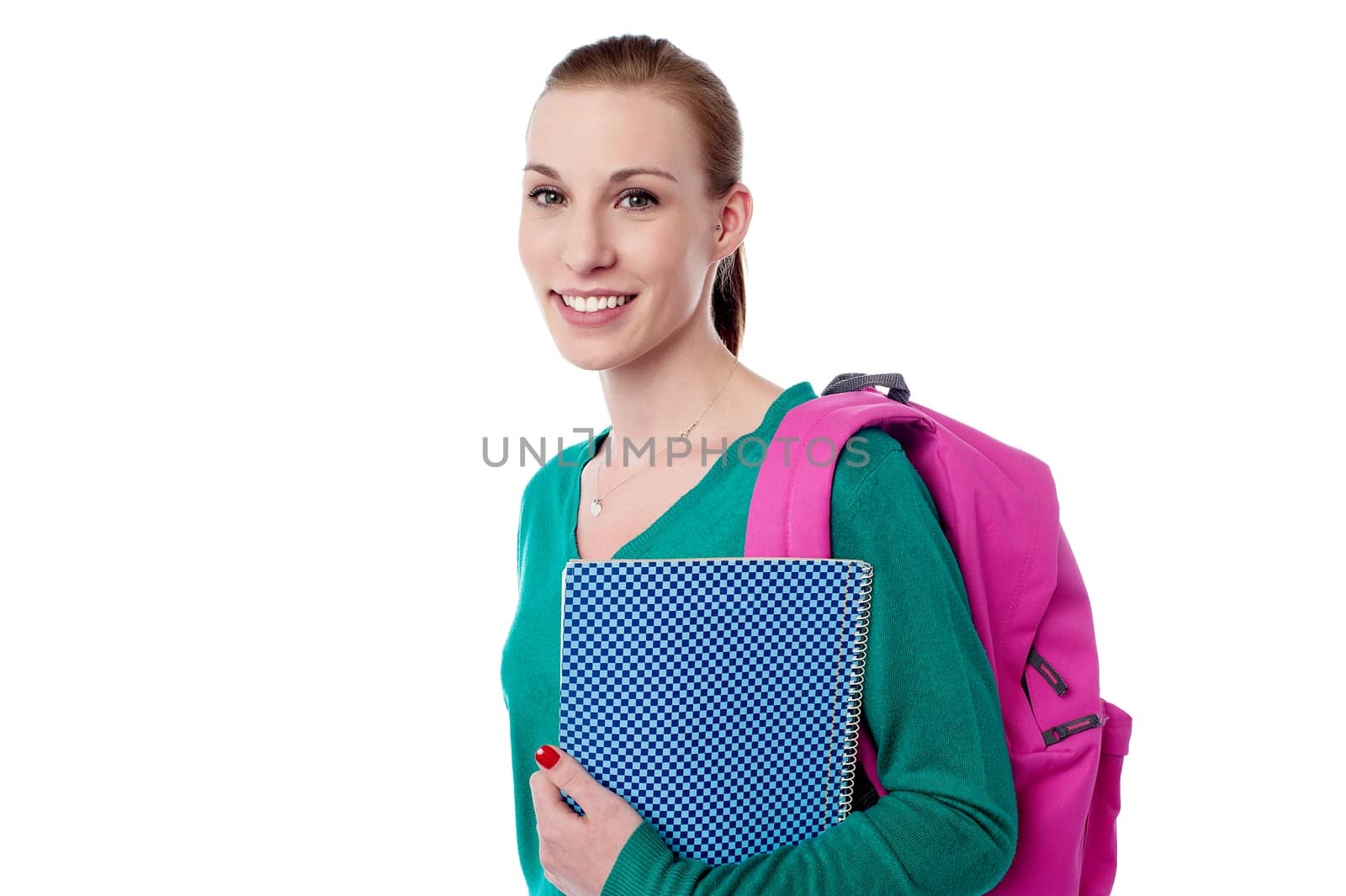 Young college girl with backpack and notebook