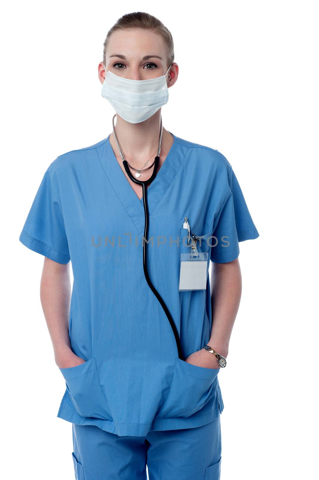Female doctor posing with surgical mask