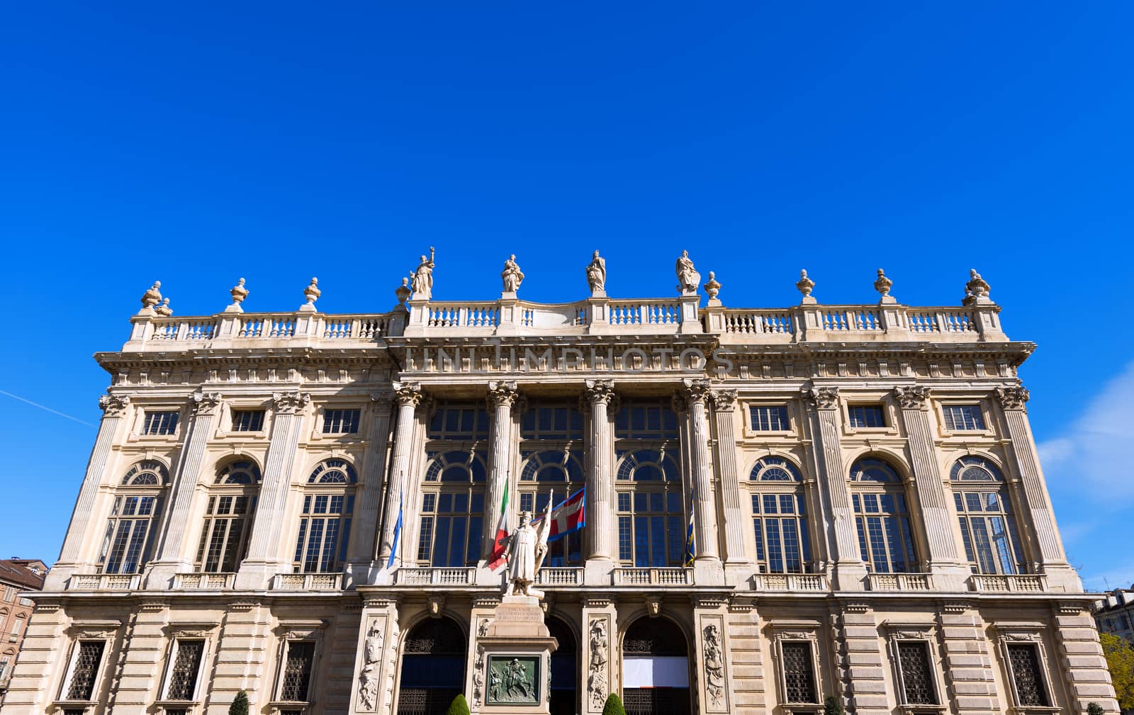 Detail of Palazzo Madama (Madama Palace) 1718 - 1721 in Piazza Castello, Turin (Torino) Piemonte, Italy. UNESCO world heritage site