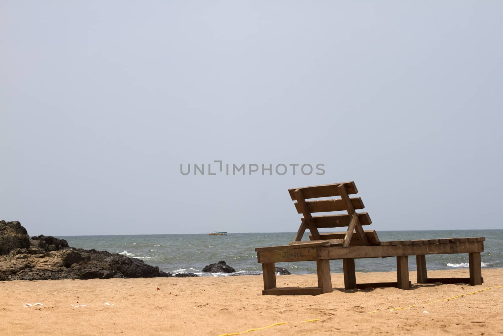 Plank bed  on a beach. India Goa