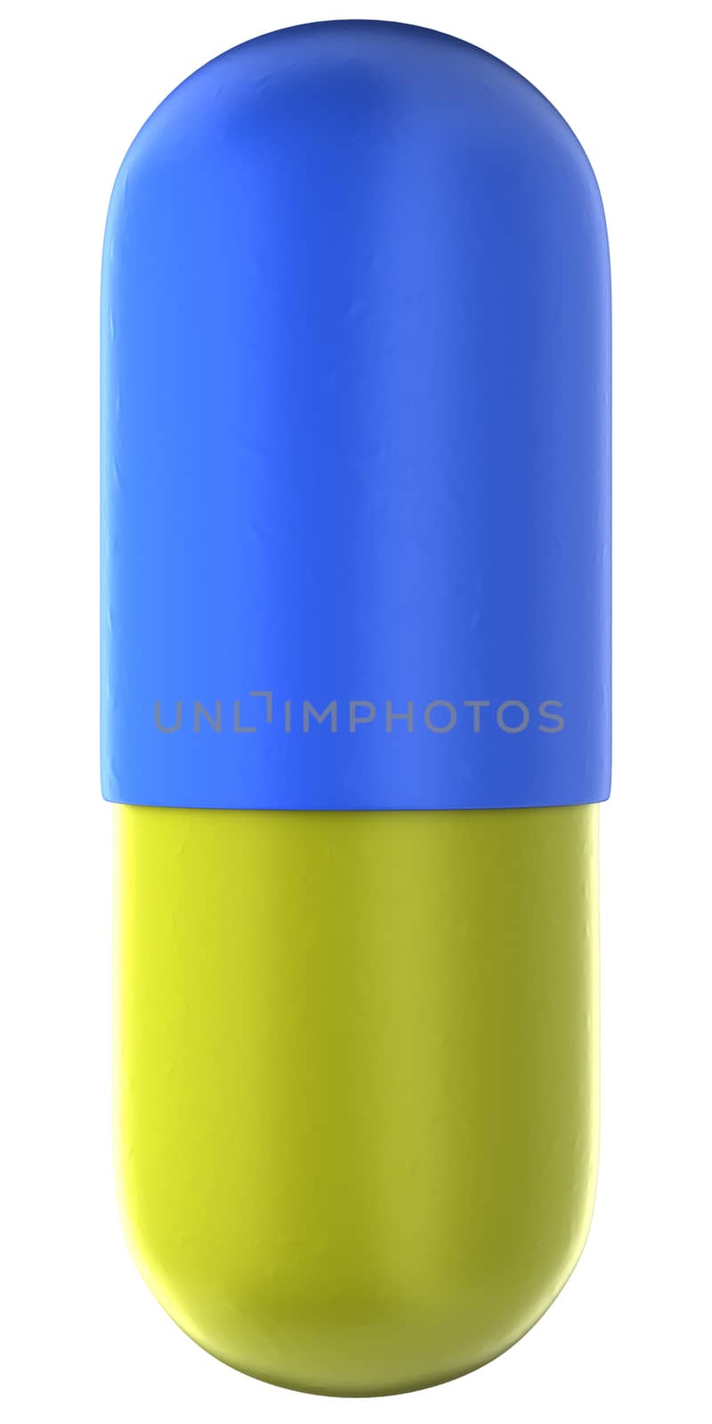 blue yellow pill on white background