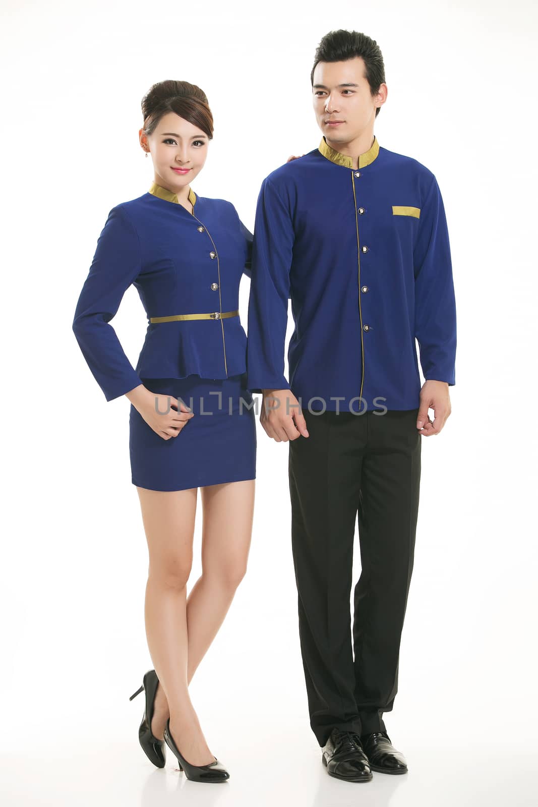 Wear clothing occupation Chinese waiters in white background by quweichang