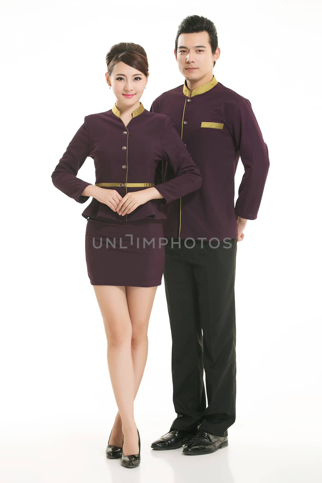 Wear clothing occupation Chinese waiters in white background