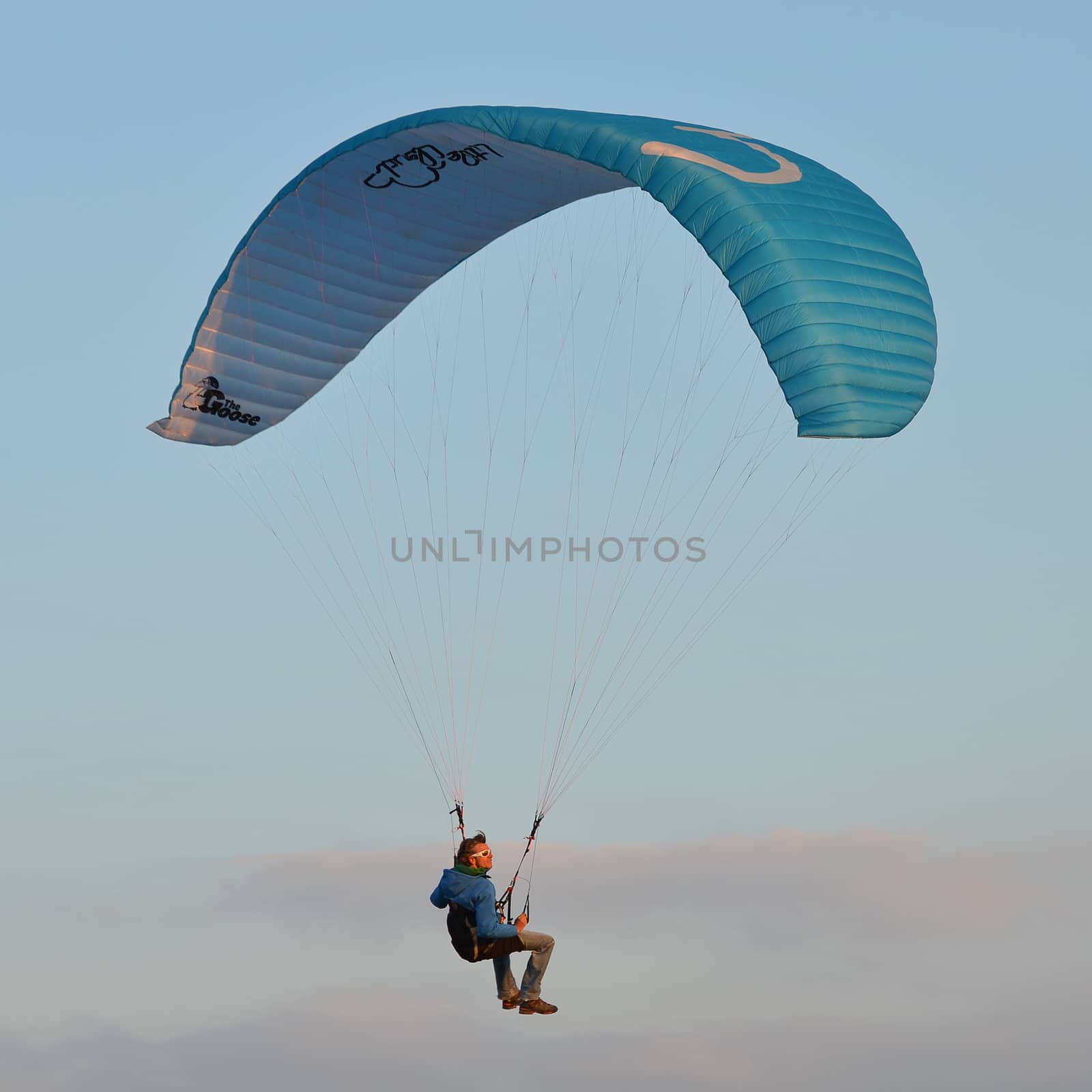 Parapending on the beach of Zoutelande, the only south beach of the Netherlands