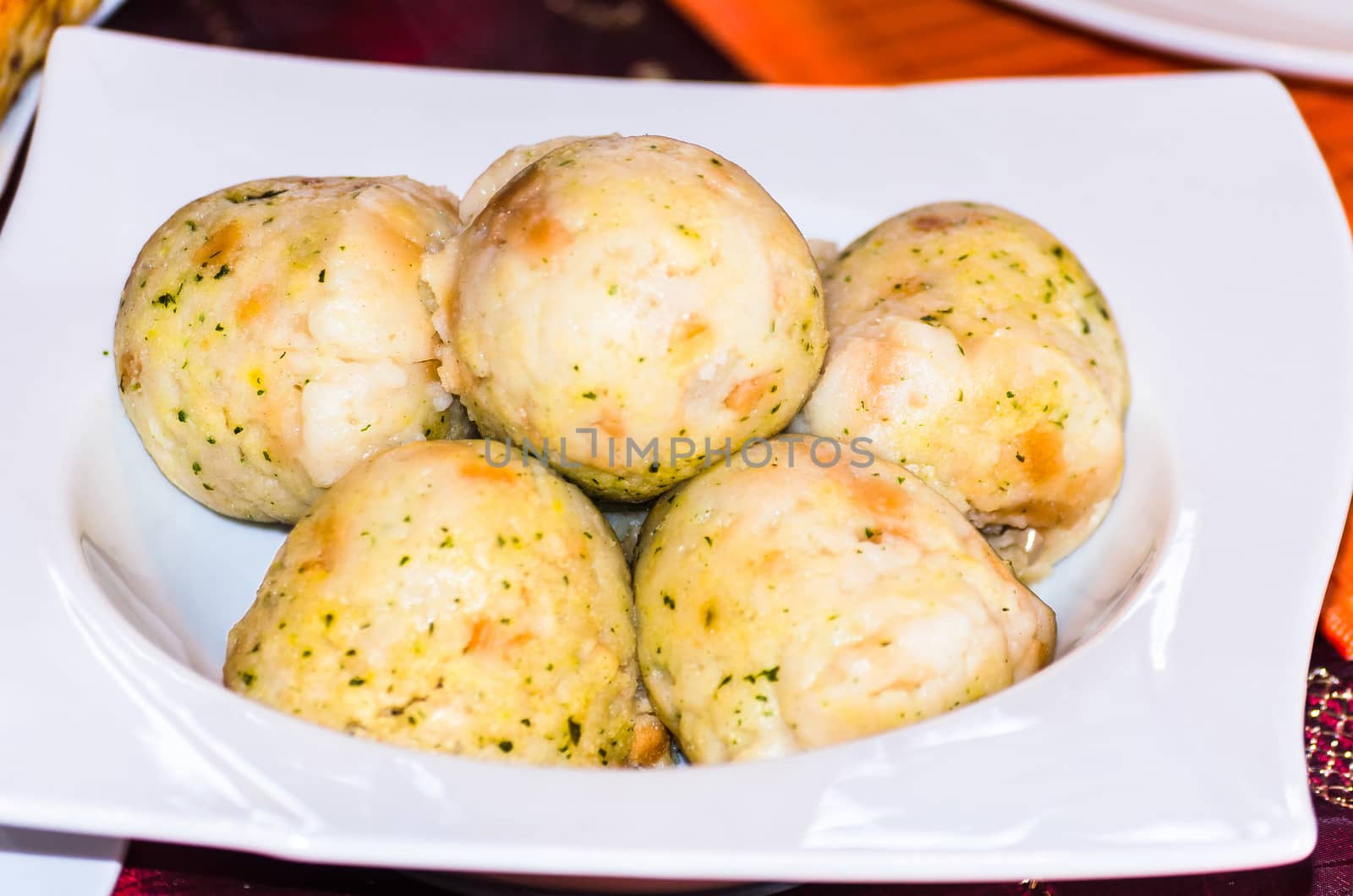 Potato dumplings a south German dishes, usually served with roast pork.