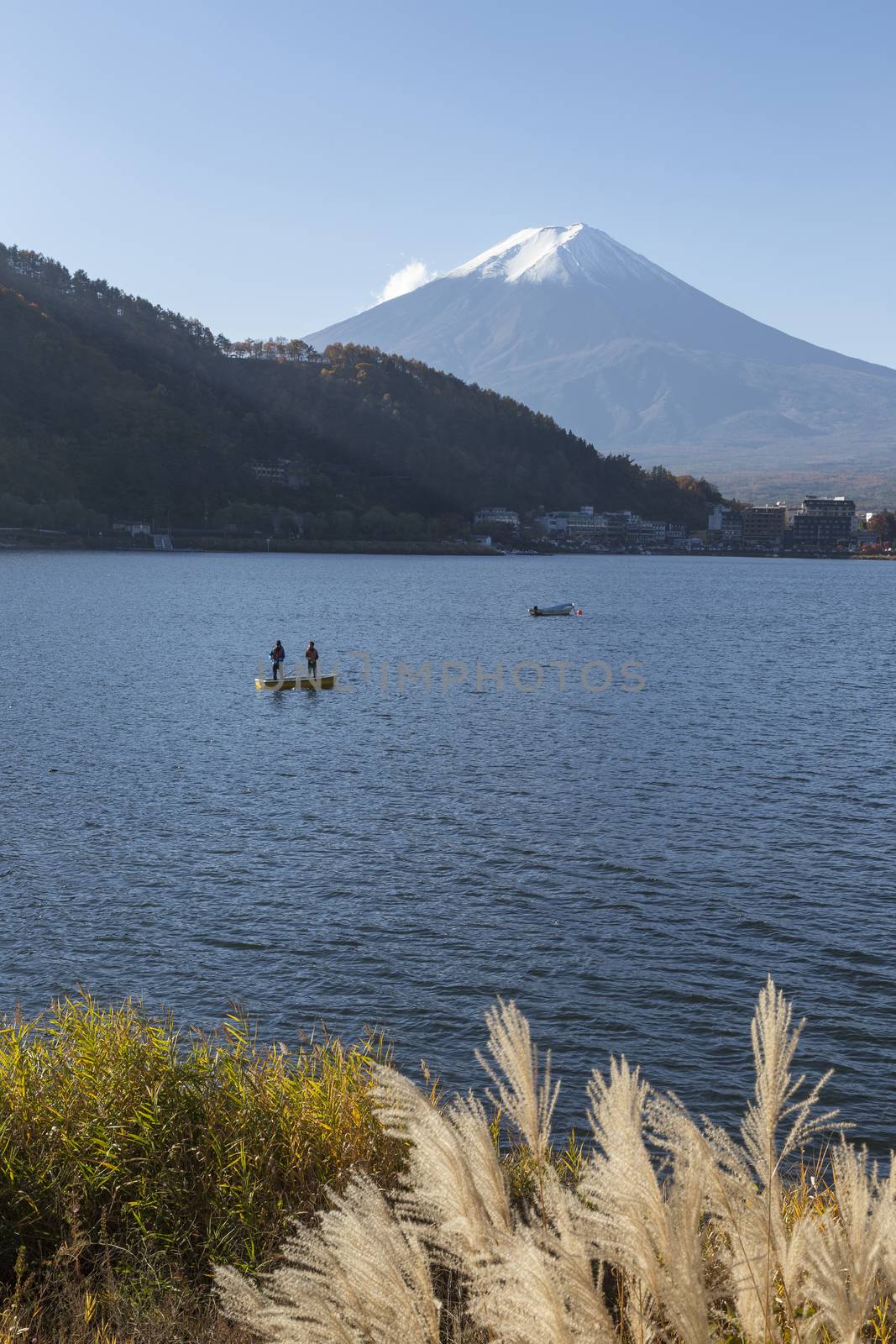 This photo was shot from the area around Mt.Fuji in Autumn. It is time to start snow cap on the top of Mt.Fuji. There are 5 lake around Mt.Fuji.