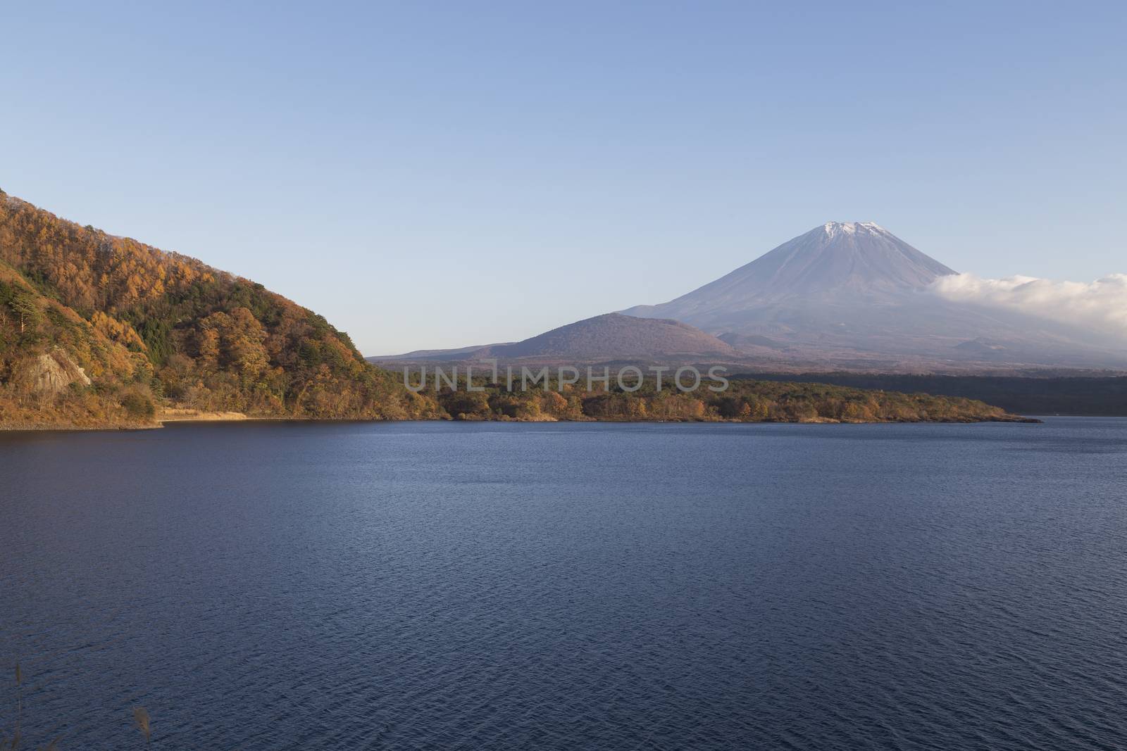 This photo was shot from the area around Mt.Fuji in Autumn. It is time to start snow cap on the top of Mt.Fuji. There are 5 lake around Mt.Fuji.