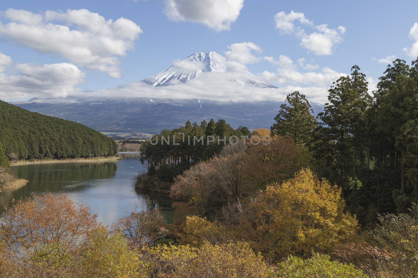 This photo was shot from the area around Mt.Fuji in Autumn. It is time to start snow cap on the top of Mt.Fuji. There are 5 lake around Mt.Fuji.