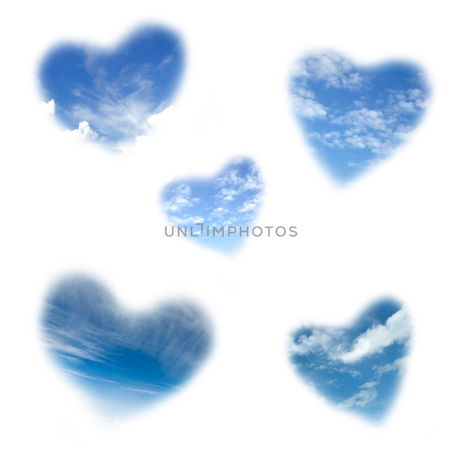 heart shape cloudy sky isolated on white background