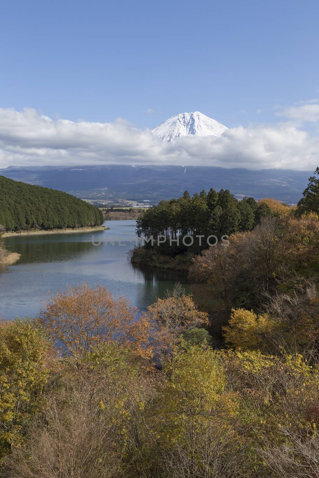 This photo was shot from the area around Mt.Fuji in Autumn. It is time to start snow cap on the top of Mt.Fuji. There are 5 lake around Mt.Fuji.