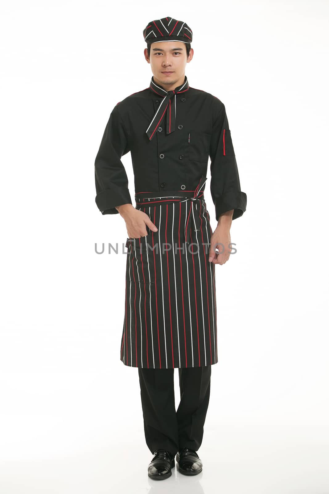 Wear clothing occupation Chinese waiters in white background