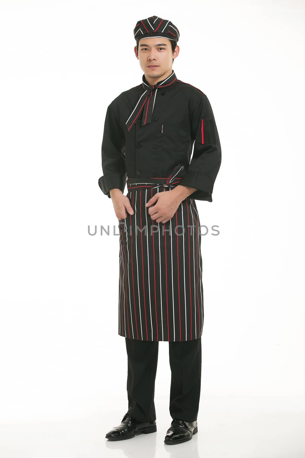 Wear clothing occupation Chinese waiters in white background