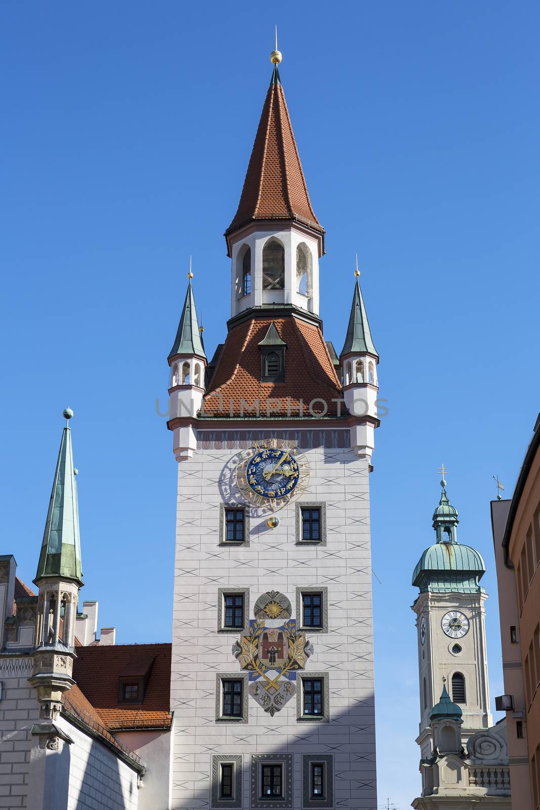 Historic bell tower in Munich, Germany