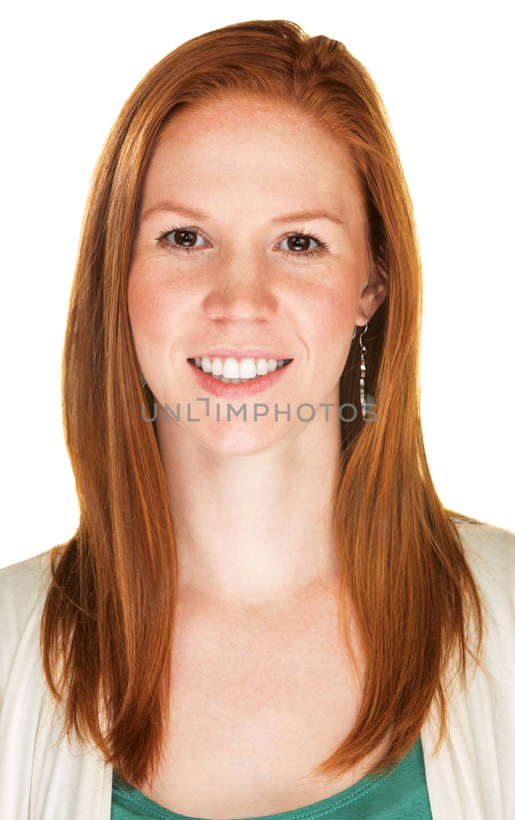 Isolated cheerful young person with red hair