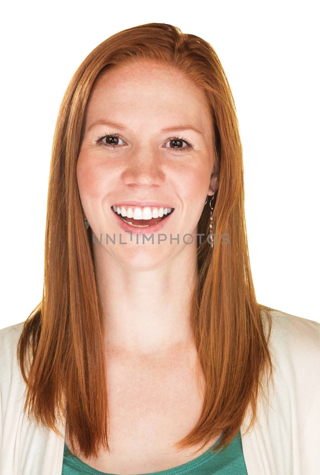 Cute young woman with red hair and smile