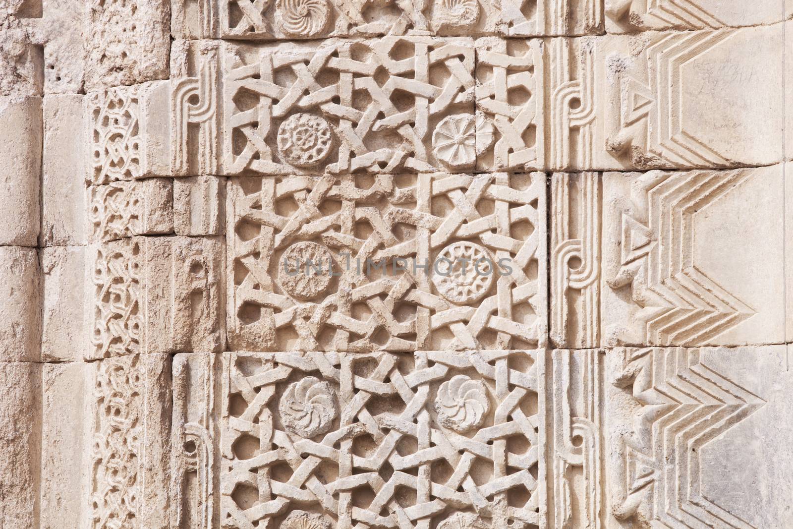 Architectural close up of typical Turkish detail pattern on caravansary