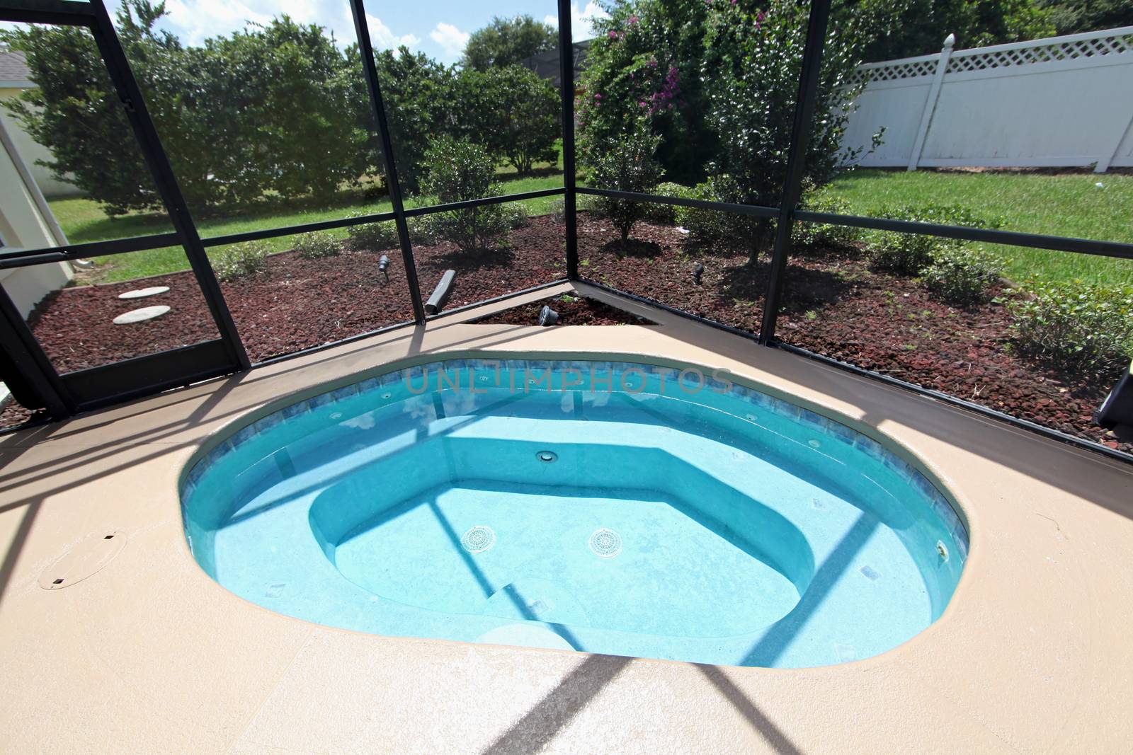 A jacuzzi in the pool area of a home