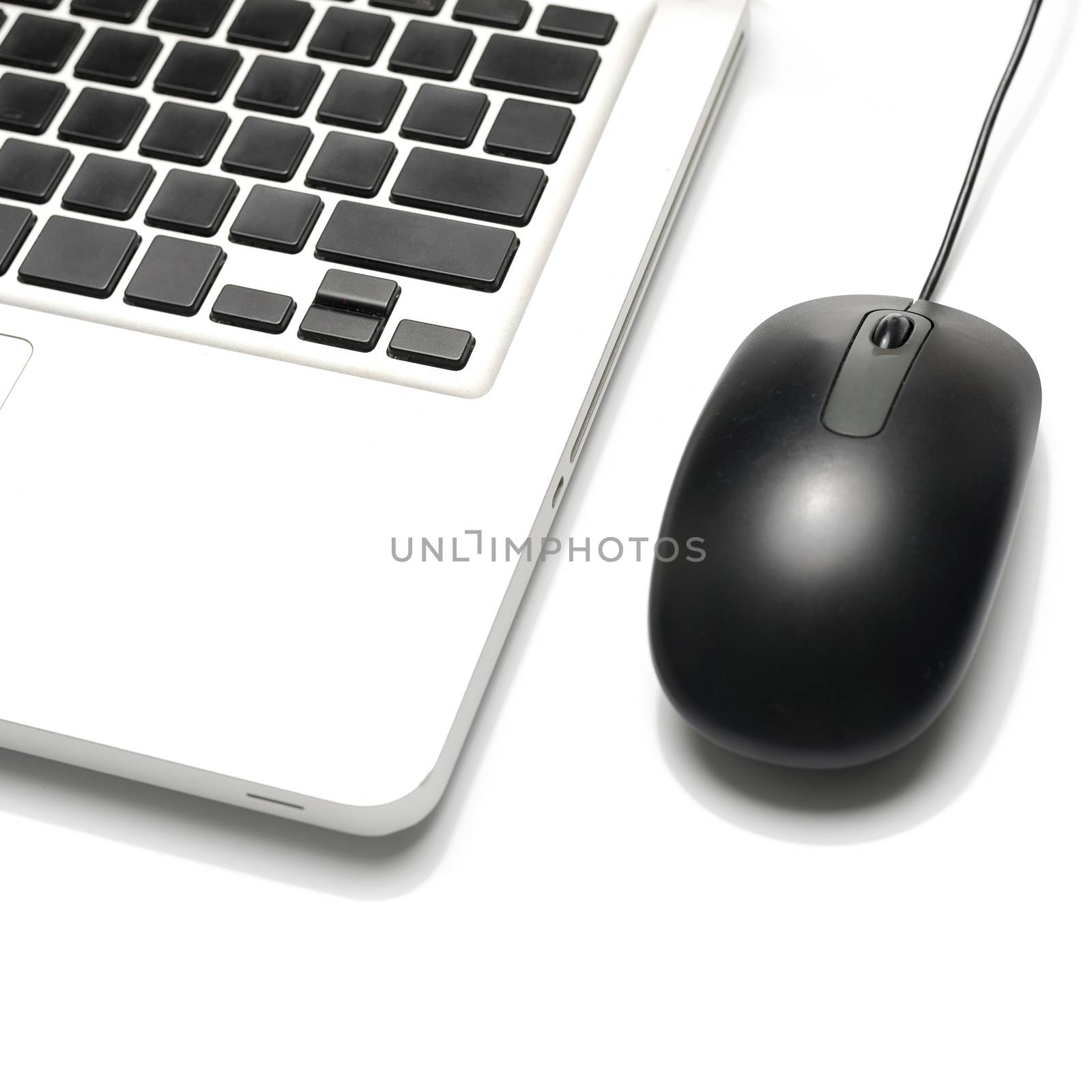 laptop and mouse isolated on white background