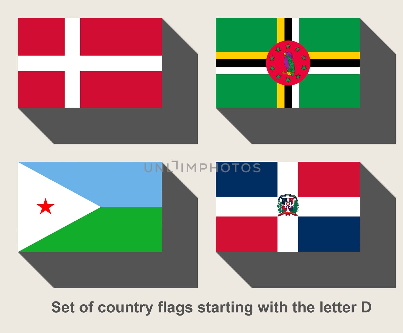 Set of country flags starting with the letter D