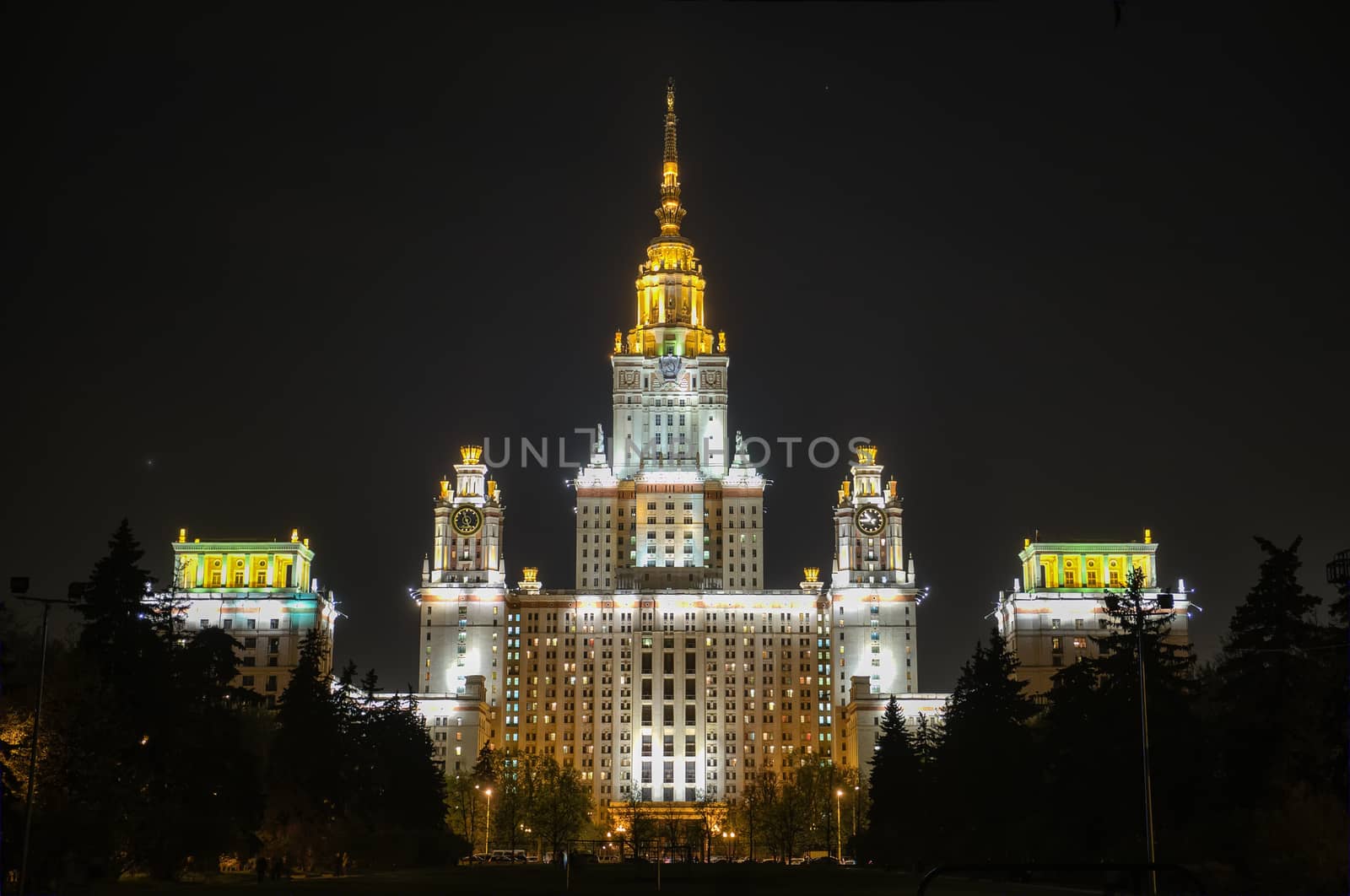 The main building of Lomonosov Moscow State University on Sparrow Hills in Moscow, Russia