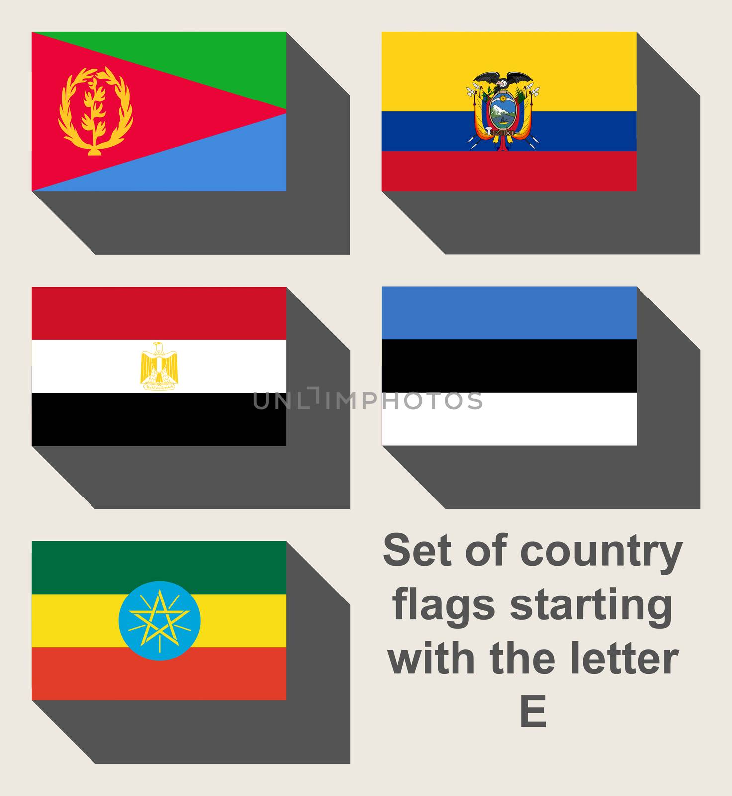 Set of country flags staring with the letter E.