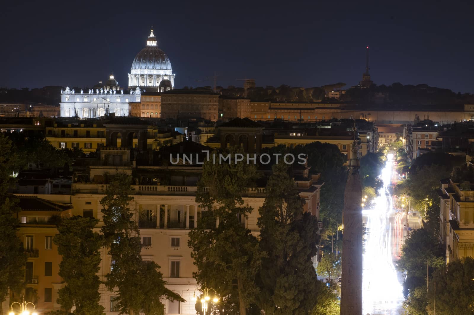 panorama of Rome at night from Pincio