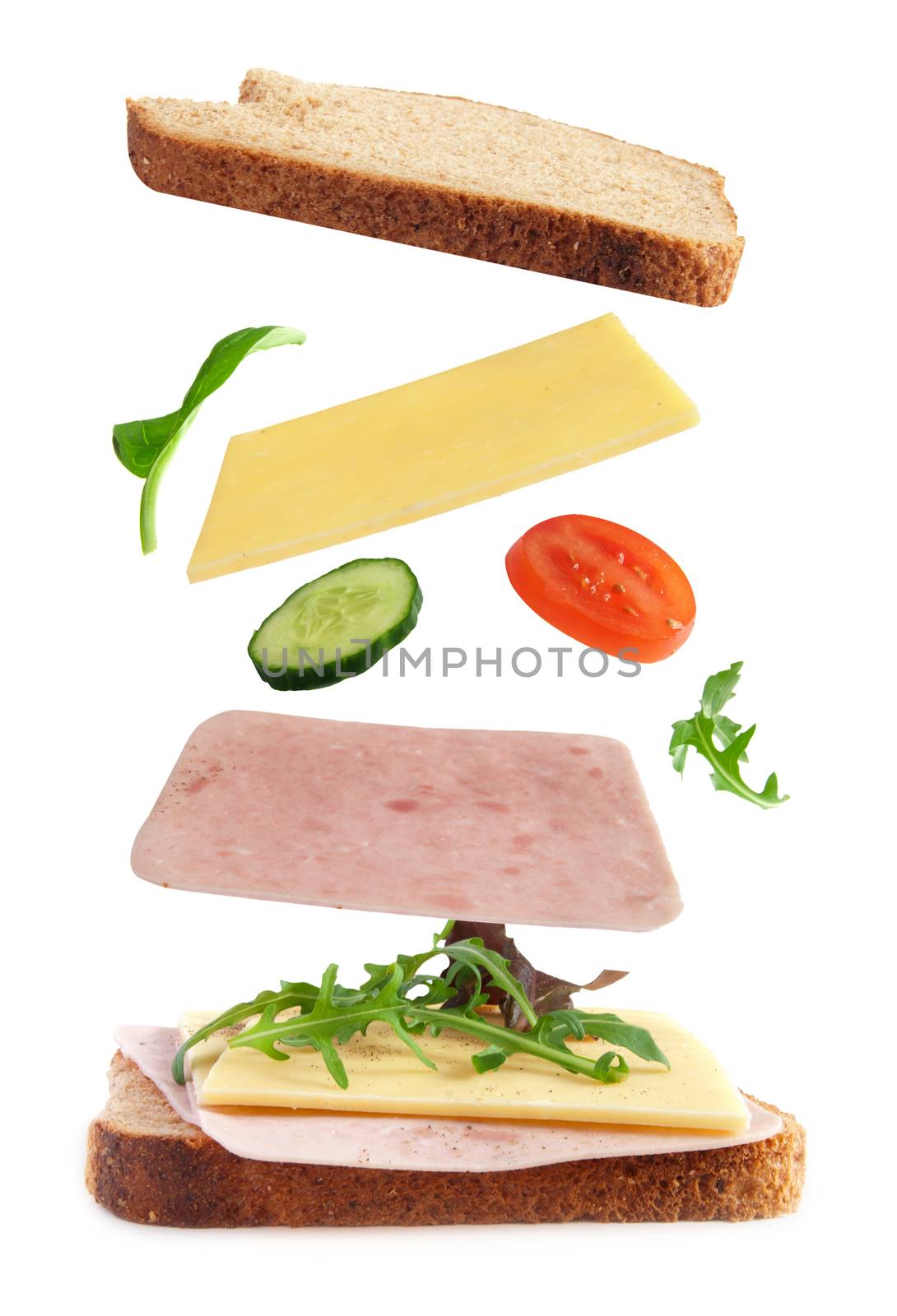 Ham and cheese sandwich ingredients falling into place 