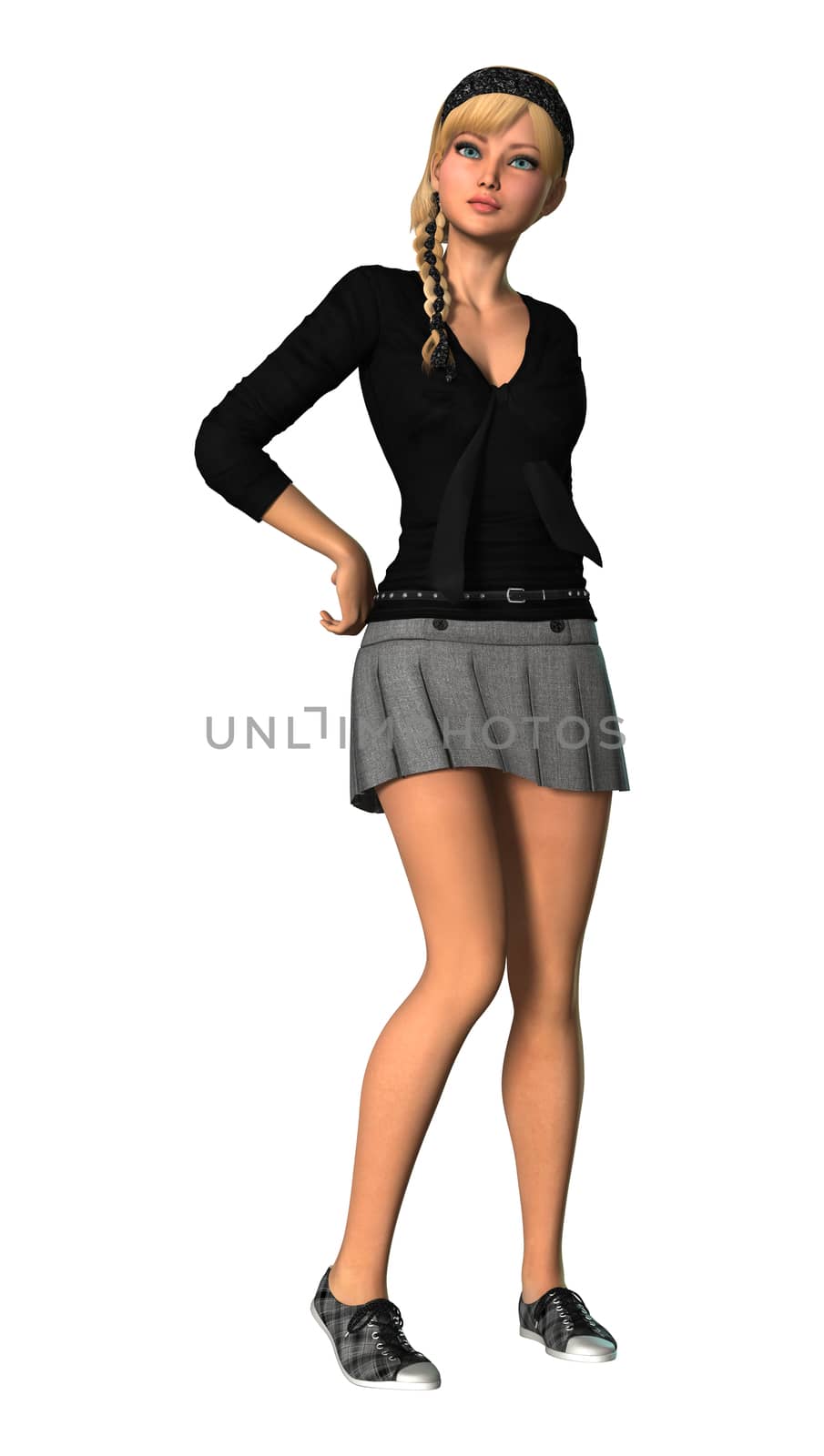 3D digital render of a pretty teenager girl standing isolated on white background