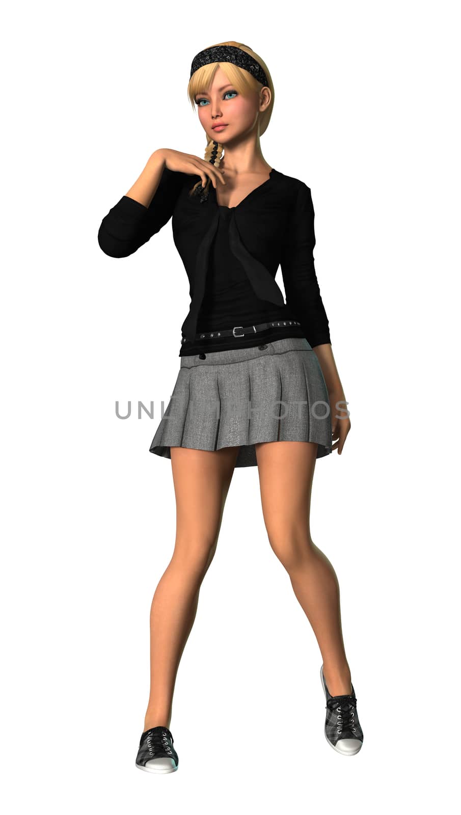 3D digital render of a pretty teenager girl isolated on white background