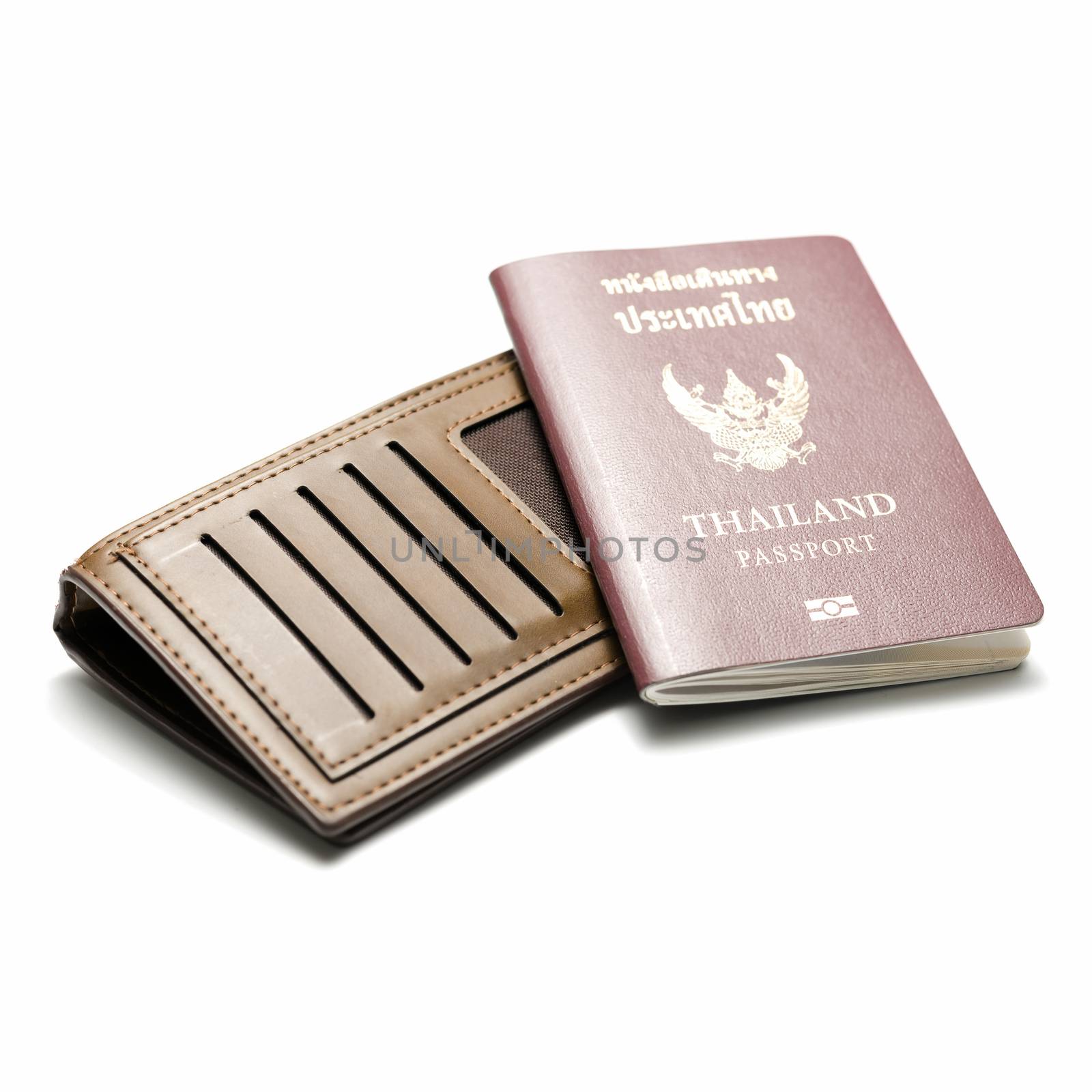 passport and wallet isoalted on white background