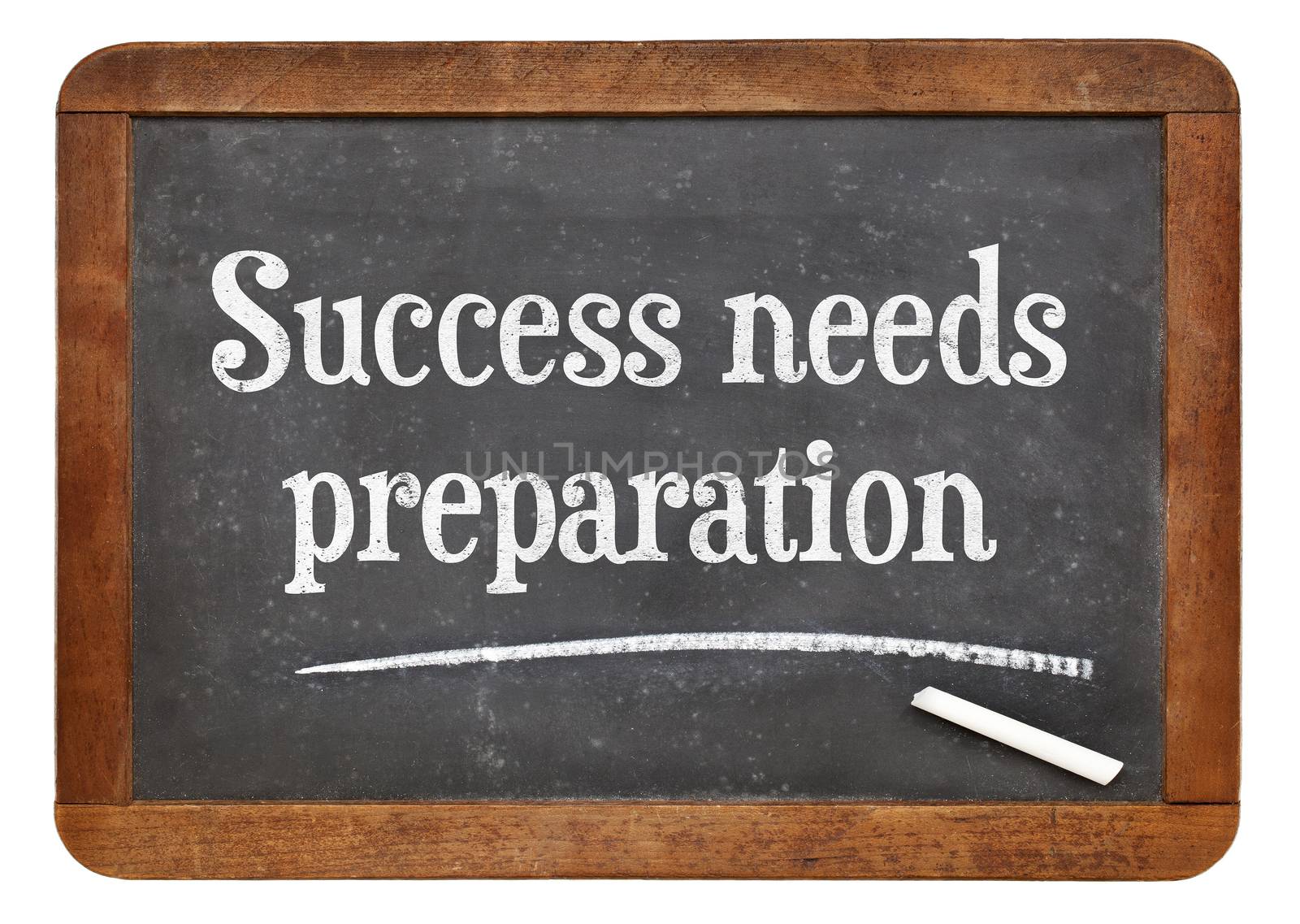 Success needs preparation - motivational text on a vintage slate blackboard