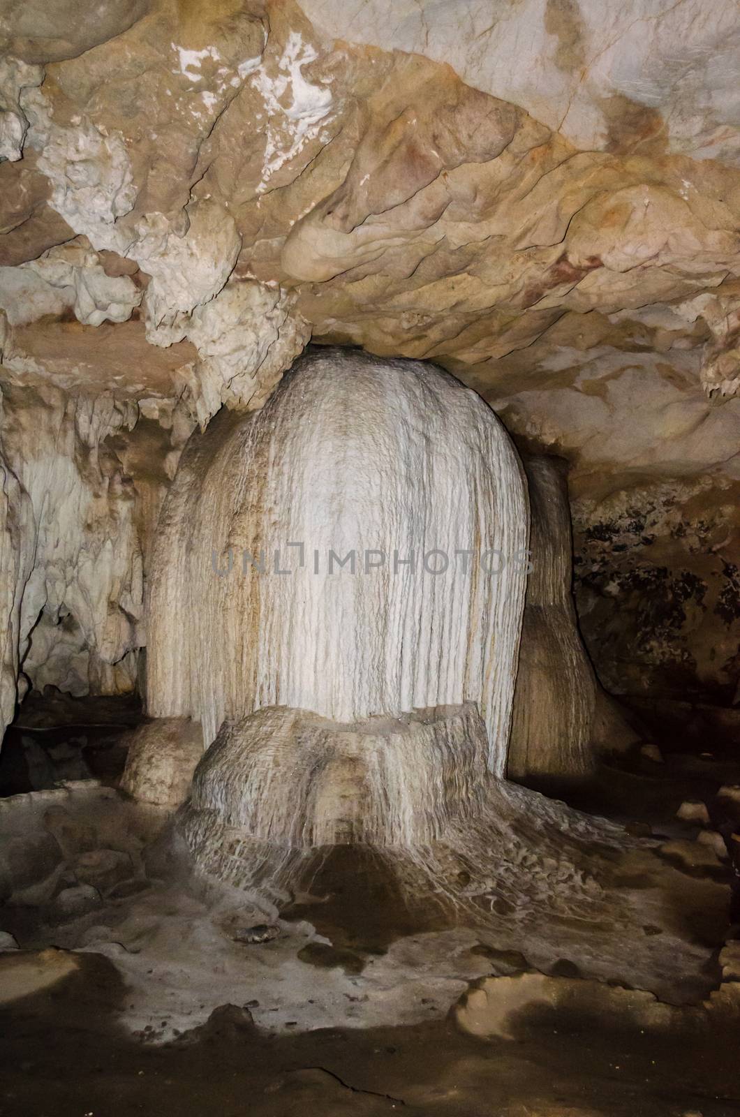 Stalactite and stalagmite in cave at Tham Lod National Park, Mae Hong Son Province, Thailand