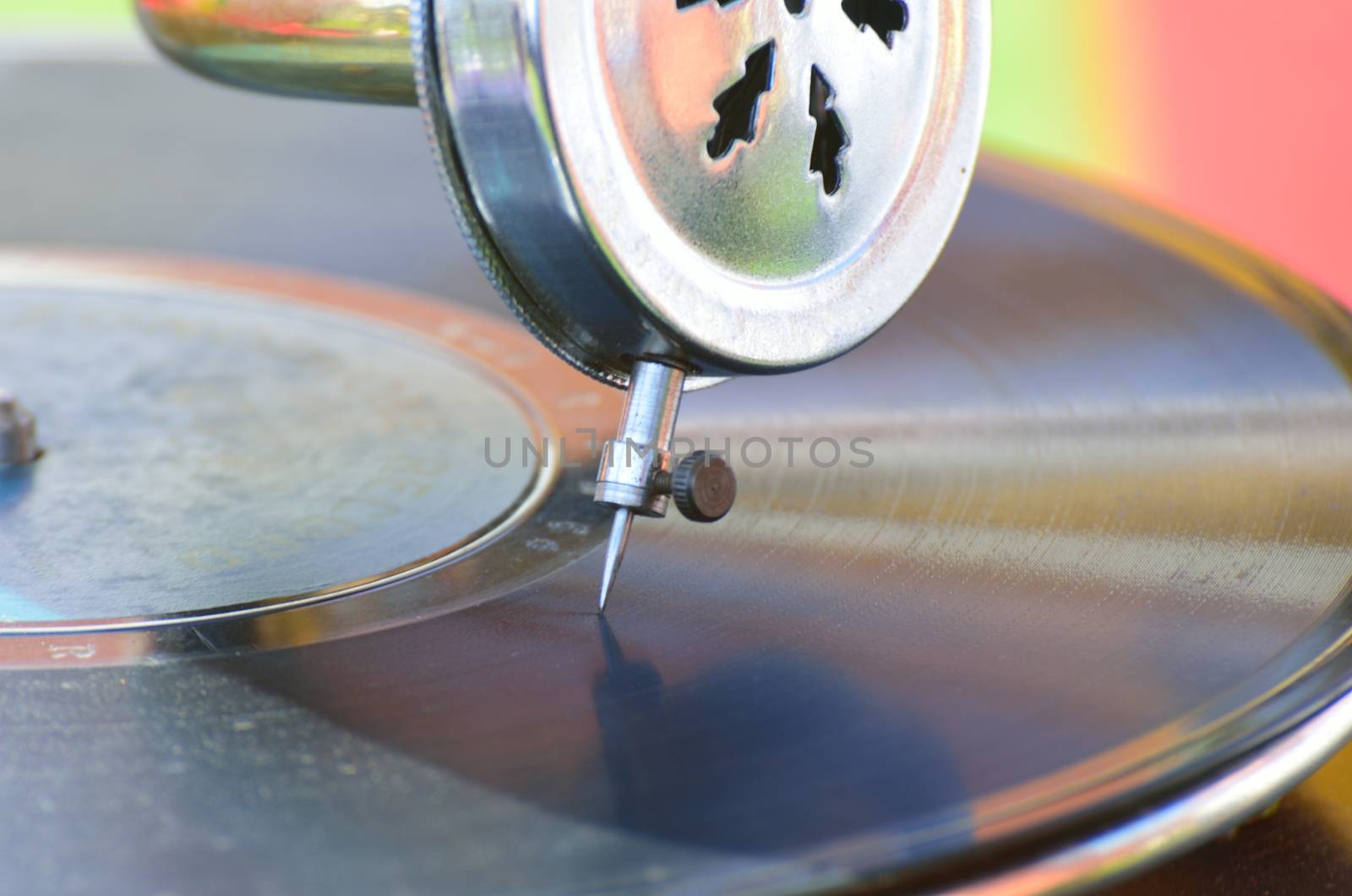 Close up of old record needle