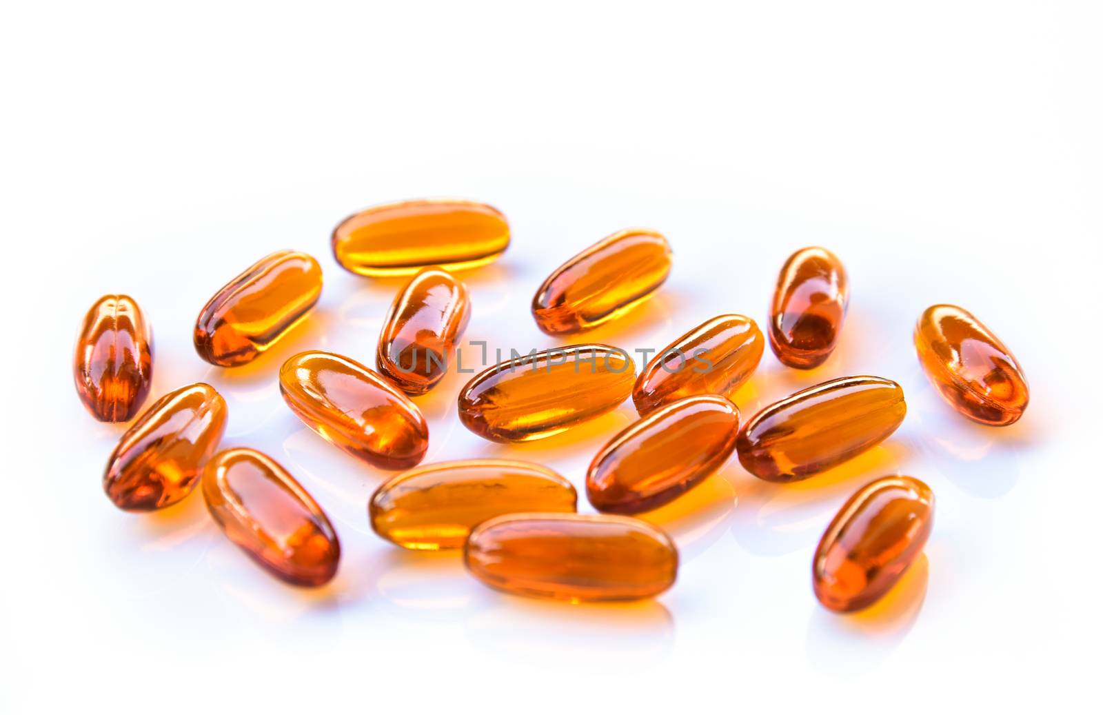 Lecithin gel vitamin supplement capsules isolated on white background