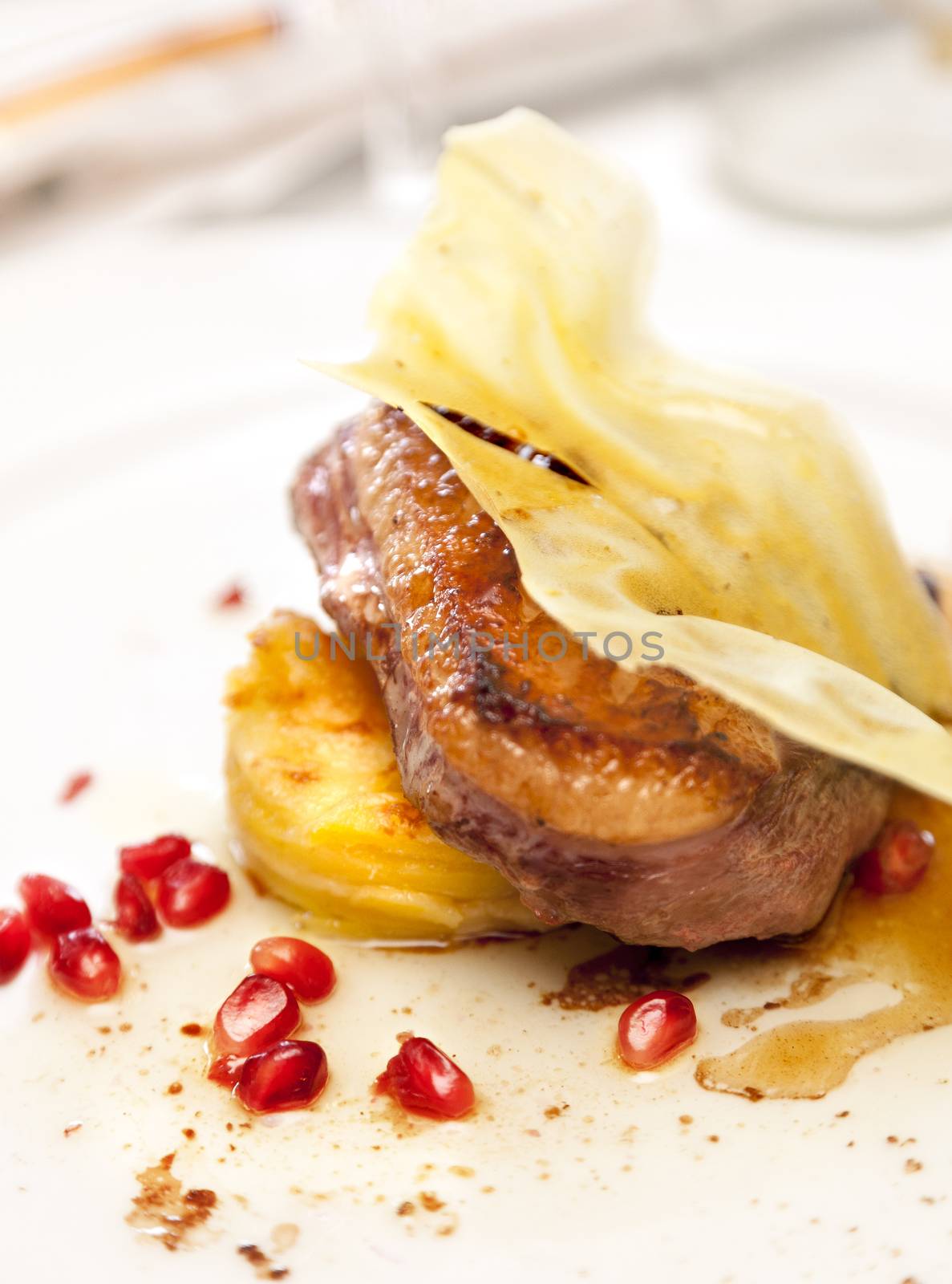 tasty dish of duck breast and potato