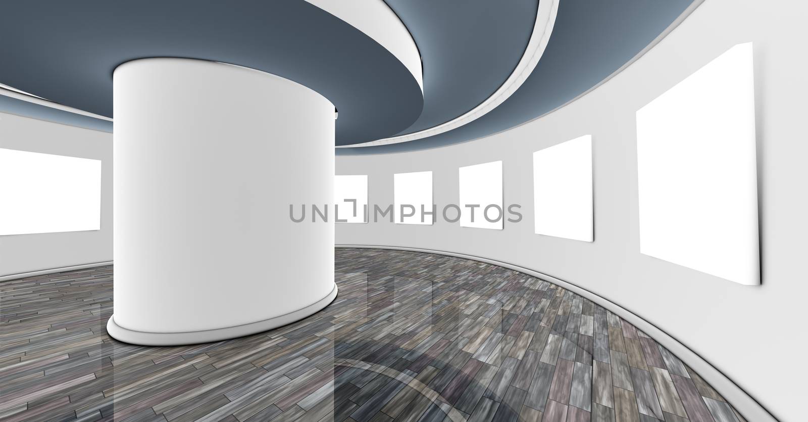 3d empty interior showroom and white frame 