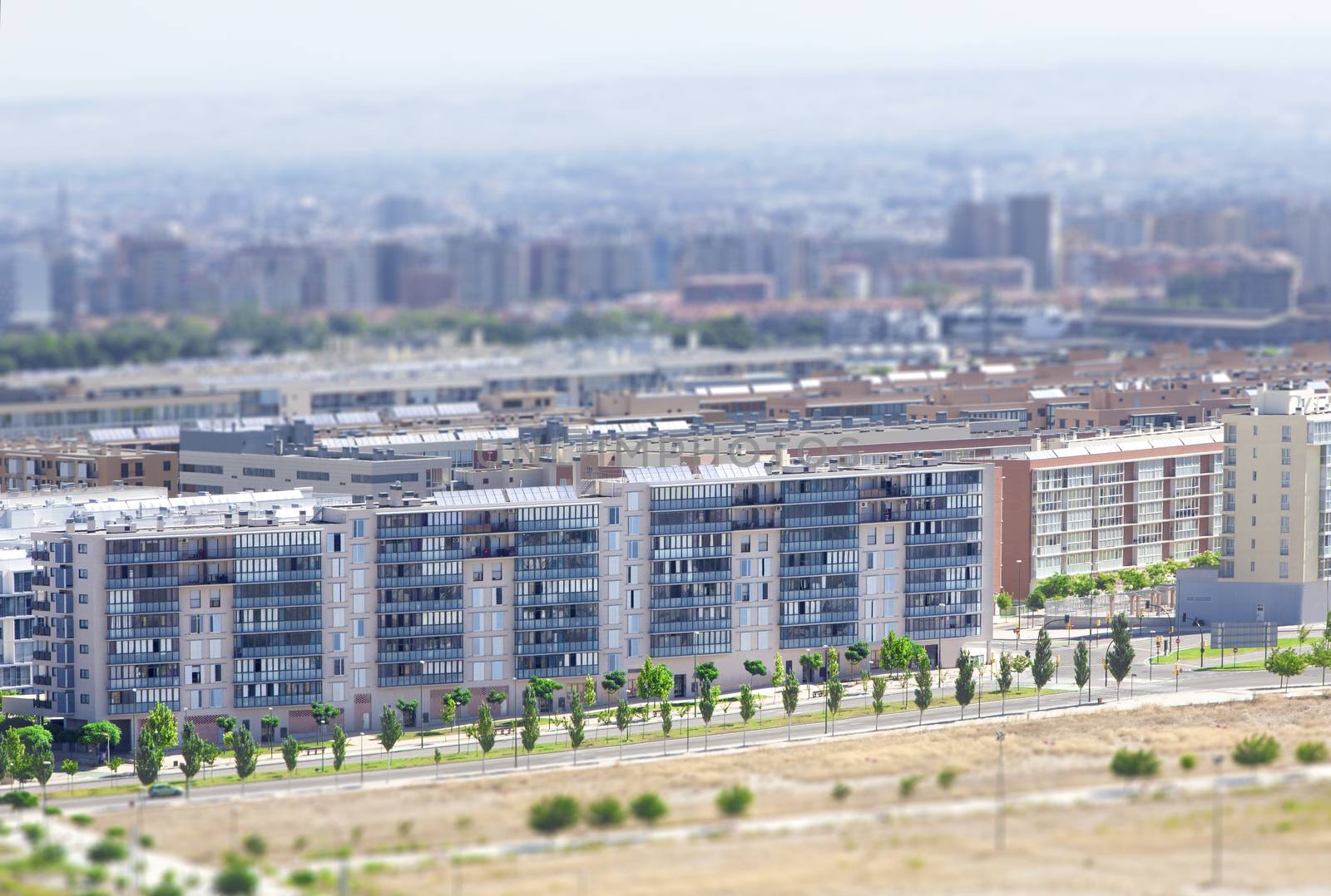 Overview of city. Blocks of flats and streets