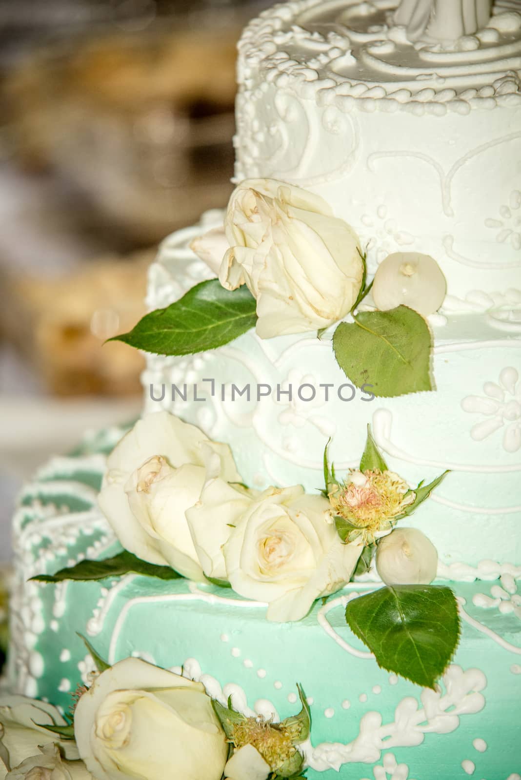 white wedding cake with roses by digidreamgrafix