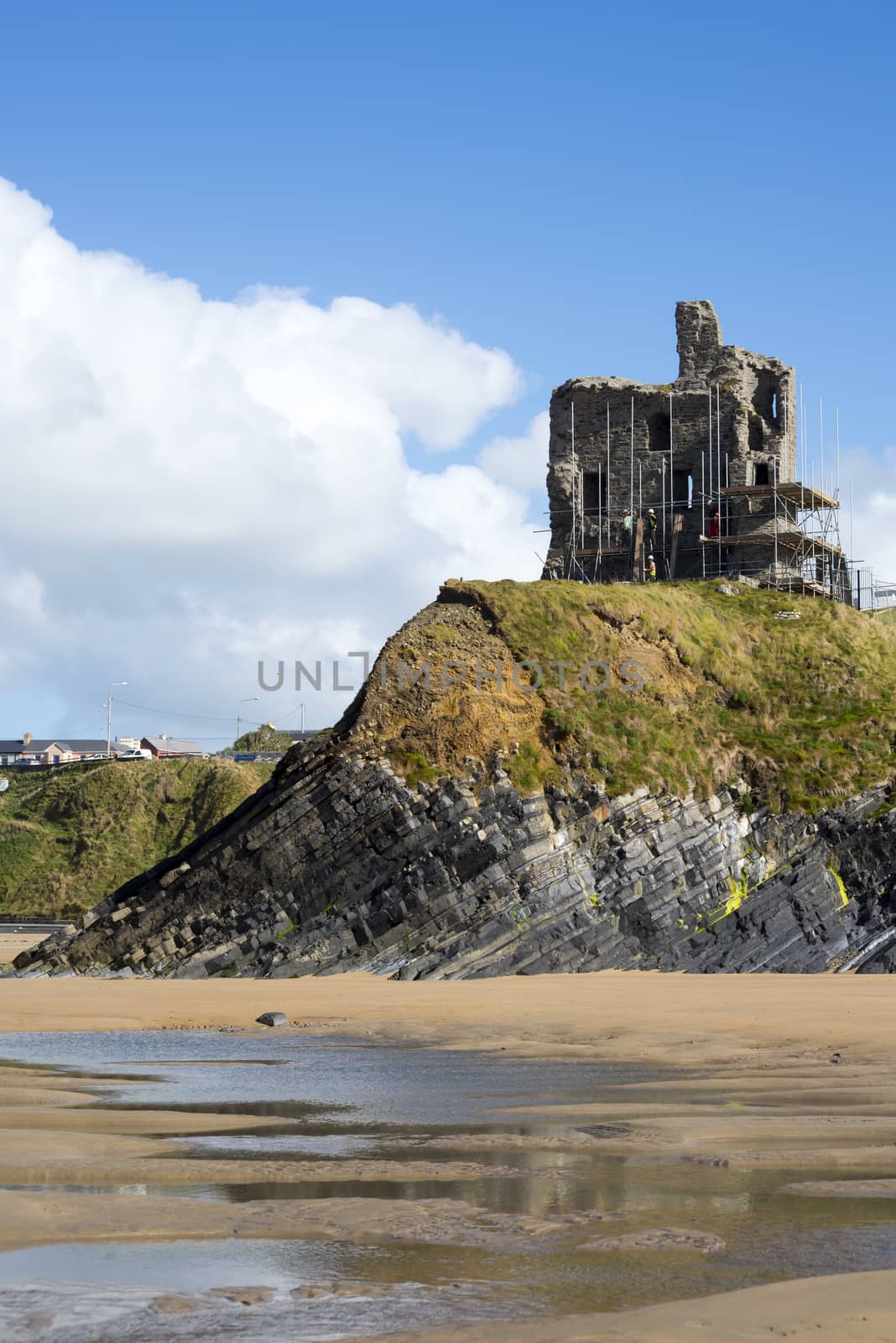 ballybunion castle surrounded by scafolding while under repair