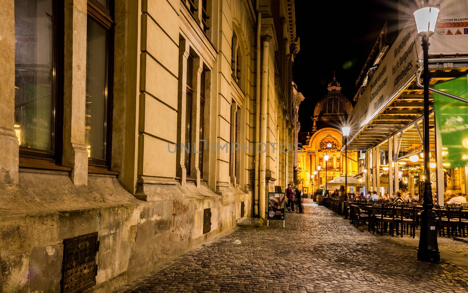 Night scene. Stavropoleus street in old center of Bucharest.