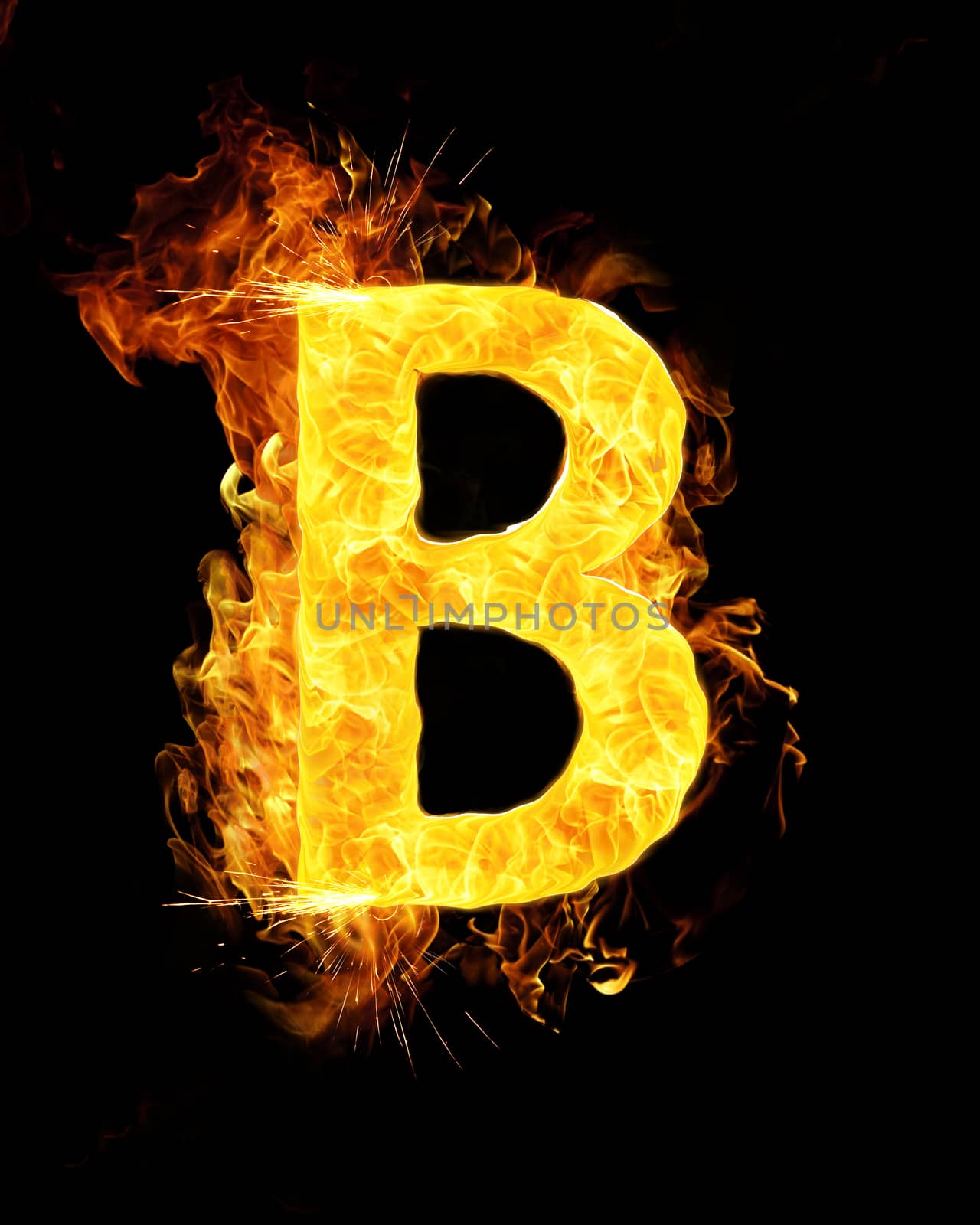 B letter of the alphabet on fire.