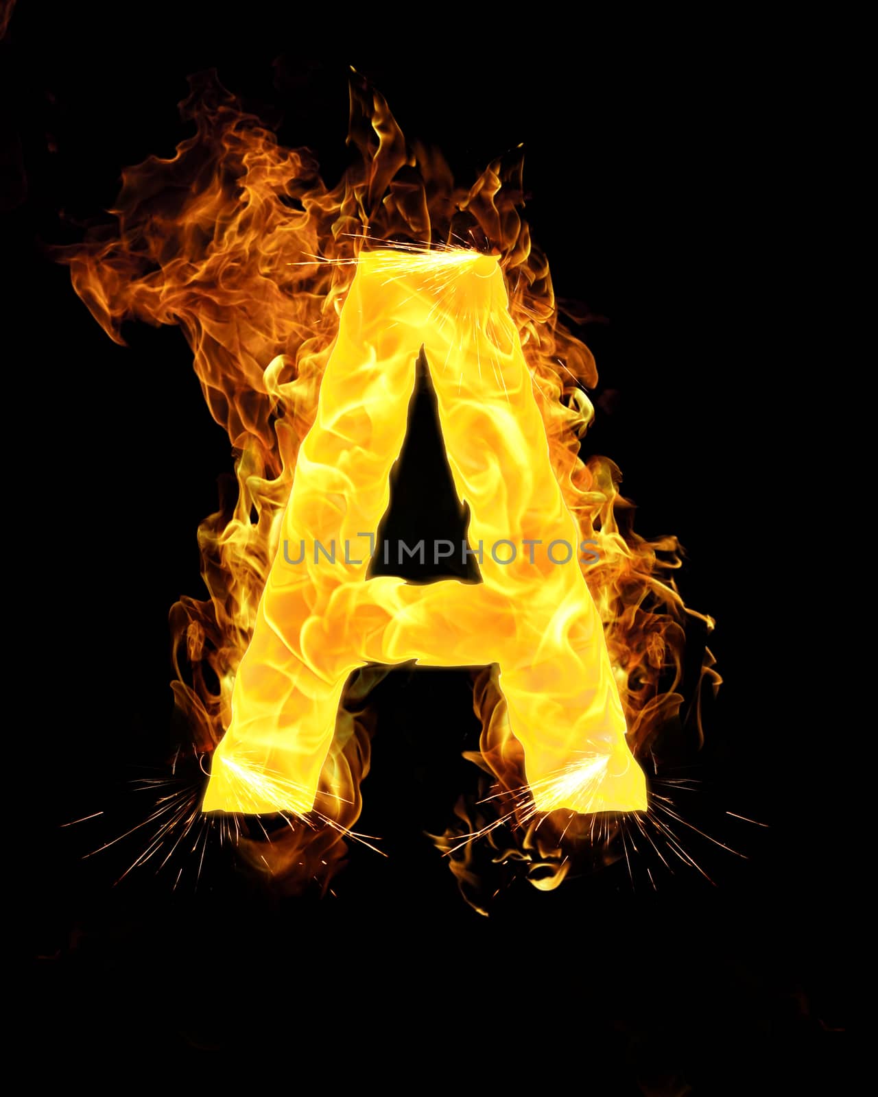 A letter of the alphabet on fire.