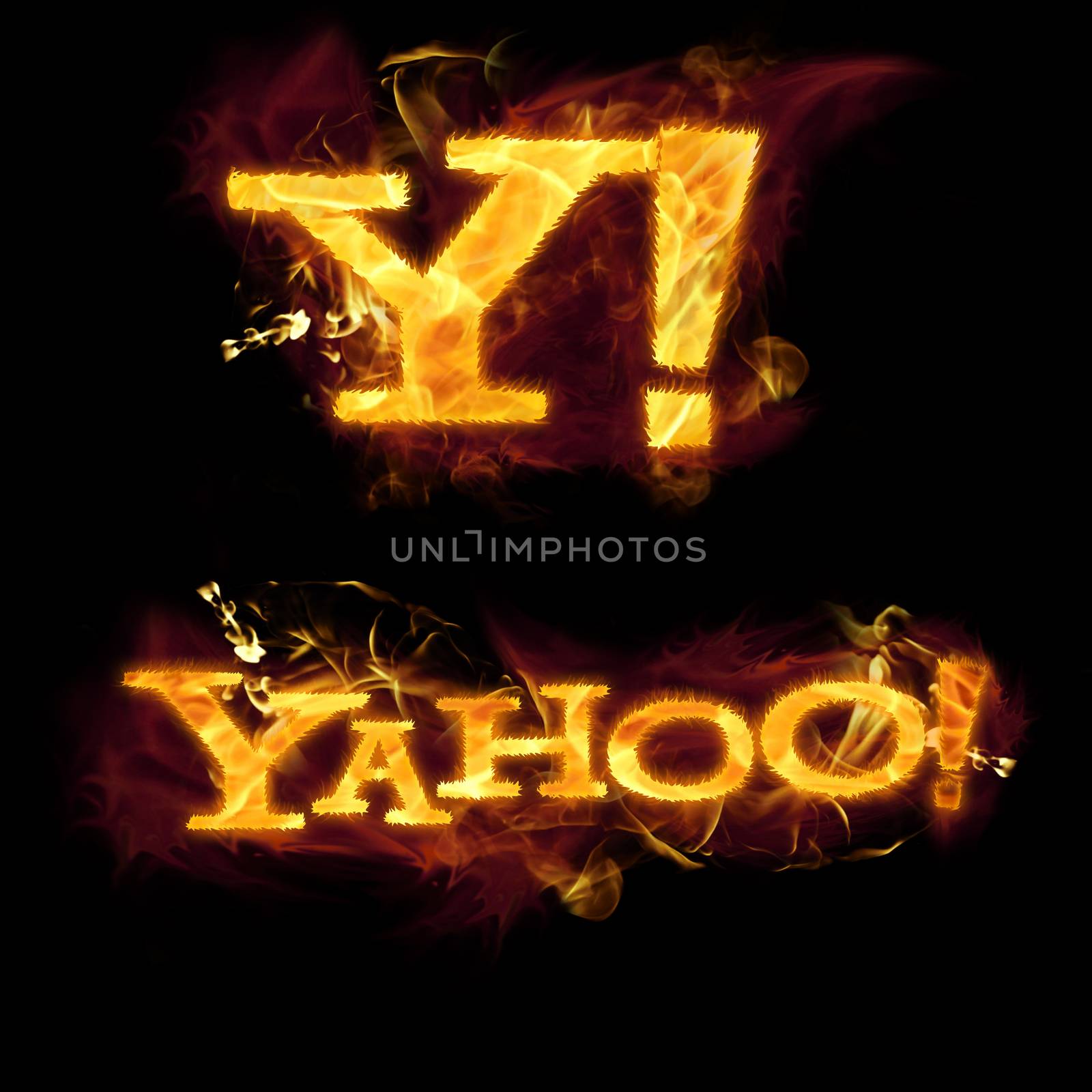 Yahoo logo set in burning flames.