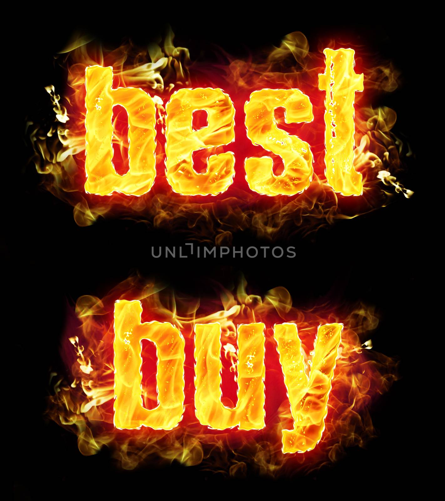 Fire best buy text badge with burning flames.