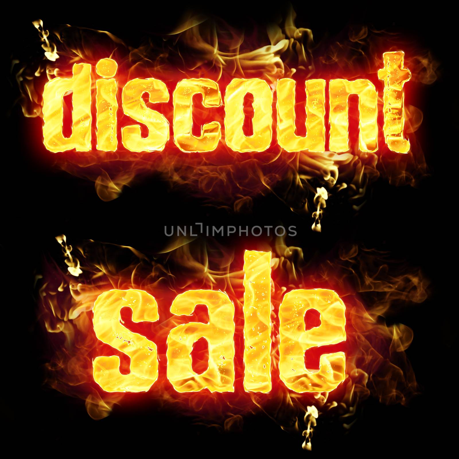 Fire discount sale with burning flames.